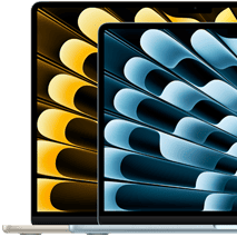 Two MacBook Air laptops demonstrating relative sizes of displays: 13.6 inches and 15.3 inches, measured diagonally