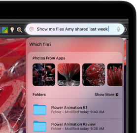 Typing a request to Siri to find files while working in the app Houdini