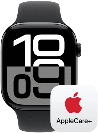 Apple Watch Series 10 next to an AppleCare+ logo, representing AppleCare+ coverage