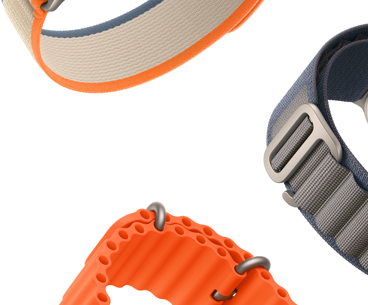 Blue Alpine loop, orange/beige Trail Loop, orange Ocean Band